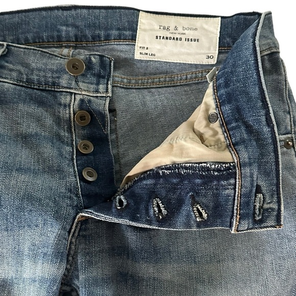 RAG & BONE STANDARD ISSUE FIT 2 SLIM LEG DISTRESSED IN CLN LUDLOW WASH SIZE 30 - Picture 8 of 14
